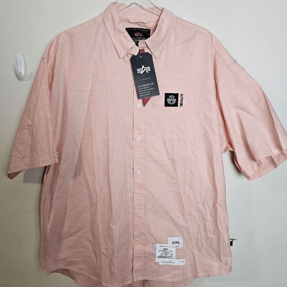 Alpha Industries Button Down Short Sleeve Shirt NWT Men's Pink Size XL - Picture 1 of 6